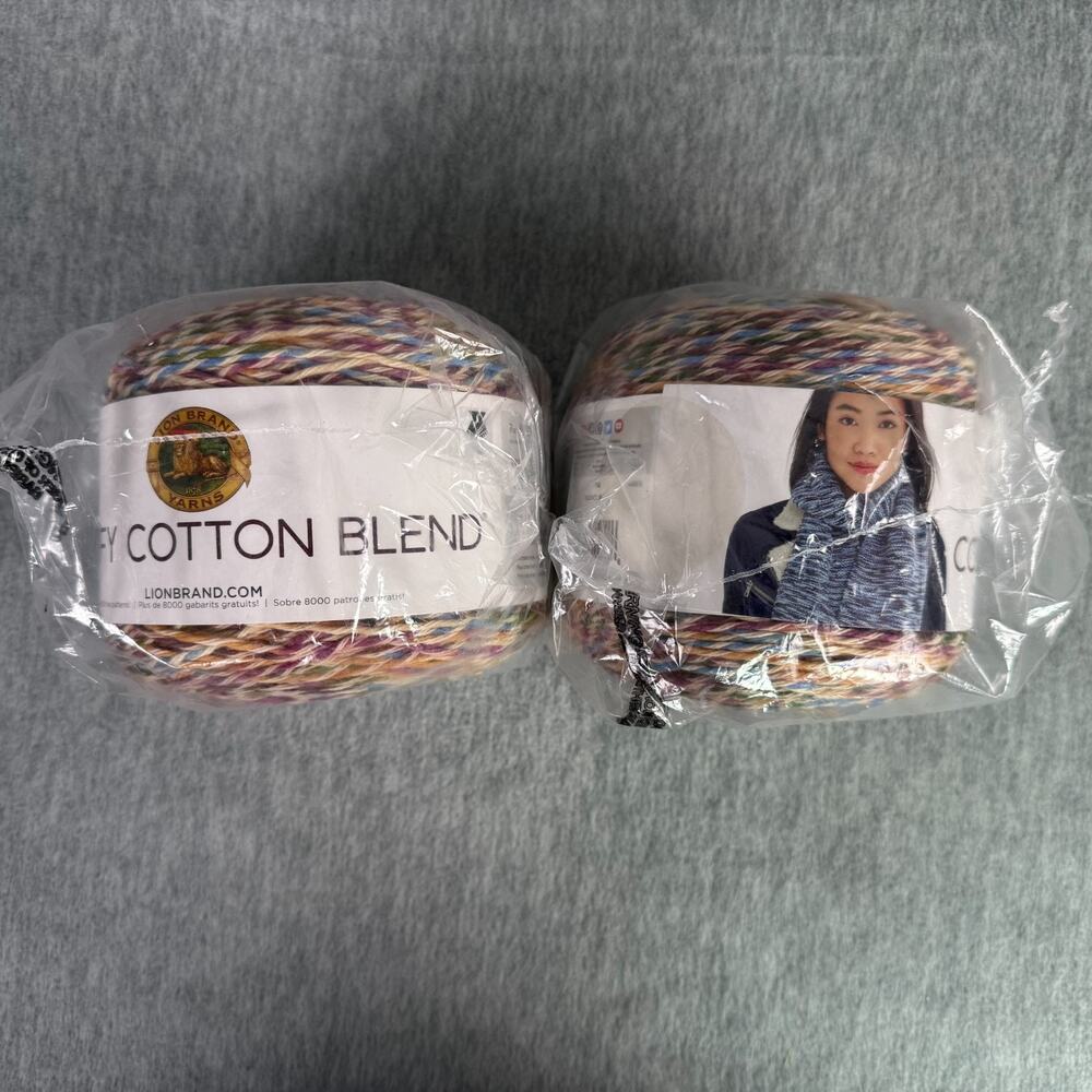 Lot of 2 Lion Brand Yarns Comfy Cotton Blend Cake Stained Glass 7 oz Cakes NEW